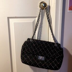 Black tweed flap Karl lager field agyness bag large shoulder bag crossbo…